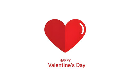 Red heart icon with glossy highlight and flat shadow, Happy Valentine's Day text, graphic element for greeting cards and social media isolated PNG with Transparent Background