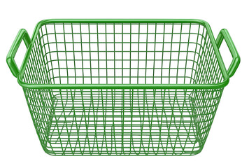 Rectangular Green Wire Storage Basket with Handles isolated on a transparent background