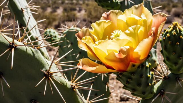 Yellow Prickly Pear Cactus Flower Blooming Time-lapse 4K Video