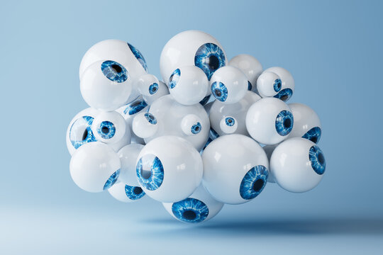 3D floating eyeball cluster in surveillance concept