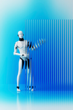 3D humanoid touching distortion glass barrier screen