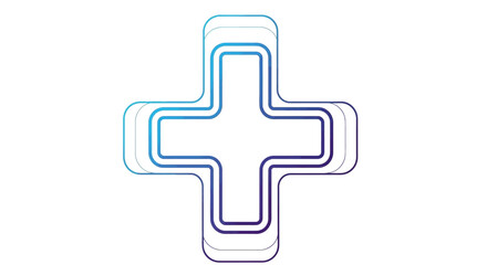 Fototapeta premium Modern digital plus sign icon with blue purple gradient outline for health and technology concepts
