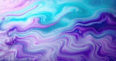 Obraz premium Abstract fluid paint swirls. Vibrant purple, blue, turquoise mix creating dynamic patterns. Smooth textures, flowing forms.