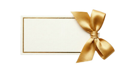 Fototapeta premium Blank Gift Tag With Gold Ribbon Bow isolated on transparent background