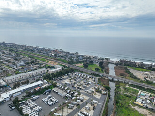 Fototapeta premium Aerial view of houses in the valley of Oceanside town in San Diego, California. USA.
