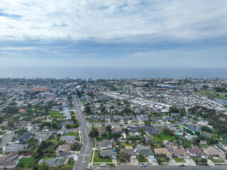 Fototapeta premium Aerial view of houses in the valley of Oceanside town in San Diego, California. USA.