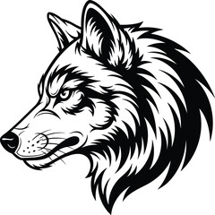 Vector Illustration of Wolf Head Mascot Logo for Sports Team Fitness Strength Wildlife Nature Conservation and Minimalist Animal Graphic Designs