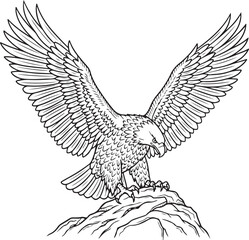 Obraz premium Eagle spreading wings illustration symbolizing freedom power wildlife predator nature tattoo design bird strength emblem