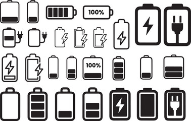 Hand Drawn Battery Icon Doodle Set &ndash; Power, Charge & Energy Symbols