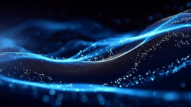 Blue abstract wave with glowing particles