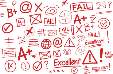 Collection of Red Hand Drawn Doodles and Symbols &ndash; Sketch Icons Set