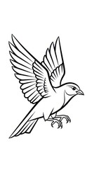 Obraz premium Stylized outline drawing depicts a small feathered creature in mid flight with wings spread wide