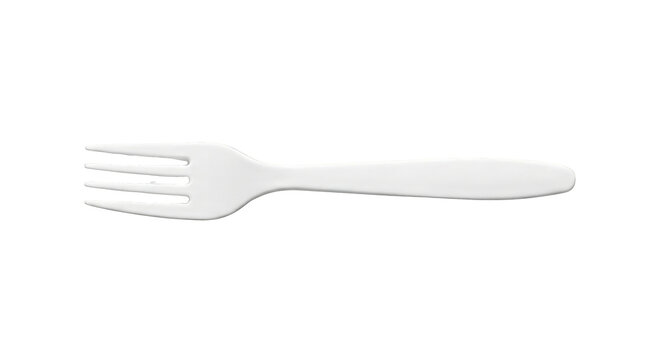 Simple white plastic fork for eating food or serving dishes isolated on transparent background
