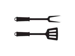 Fototapeta premium Black silhouette of bbq grill tools fork and shovel