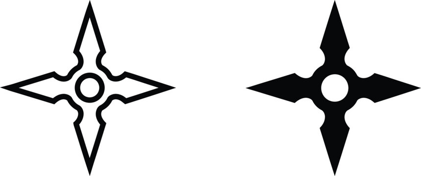 Two star shaped throwing knives with holes in center for balance isolated on white background