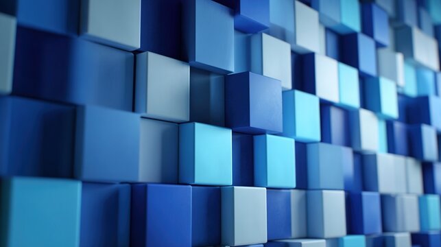 Abstract Blue Cube Mosaic: A vibrant composition of numerous blue cubes creating an abstract mosaic with depth and geometric interest.