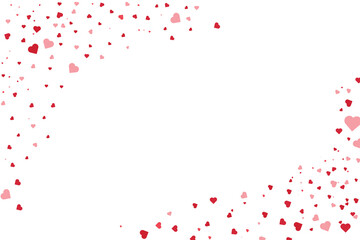 Obraz premium Pink hearts confetti frame on white background for Valentine greeting and romantic card
