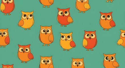 Obraz premium seamless pattern of brown color funny owls on teal green background