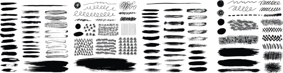 Collection of various black paint brush strokes on white background © MdZakirHossain