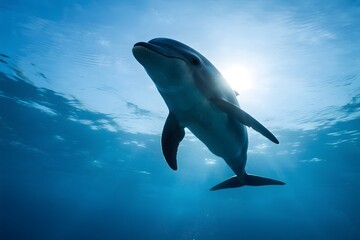 Obraz premium new World Oceans Day Dolphin swimming in clear blue water