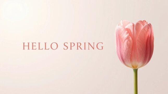 Spring season begins with a pink tulip blooming in a soft light background