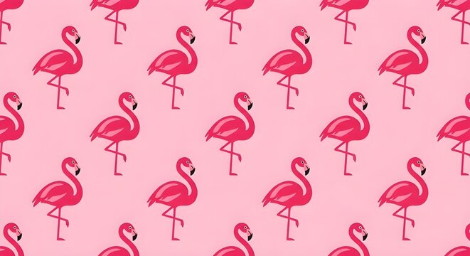 seamless pattern with hot pink color flamingos on light pink background