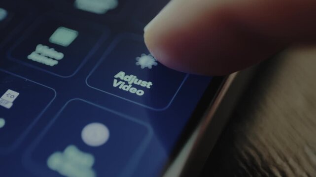 User presses the button labeled Adjust Video, video settings adjustment