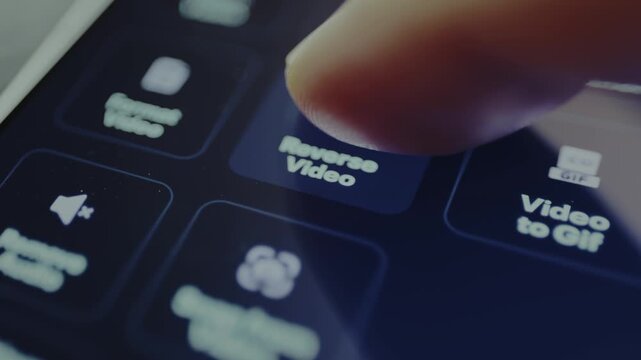 User taps the video editing function labeled Reverse Video
