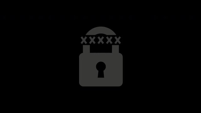Digital security video access protection symbol featuring a locked padlock with password entry, representing data privacy and restricted content viewing