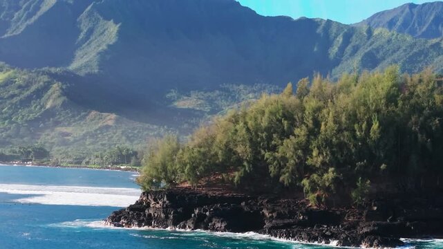Mountain and beach reveal, drone video, Kauai 4K