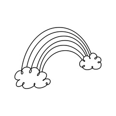 Fototapeta premium Simple hand-drawn rainbow with fluffy clouds at the ends. Cute weather vector illustration for kids, nursery decor, and positive greeting cards. Hand drawn doodle rainbow illustration.