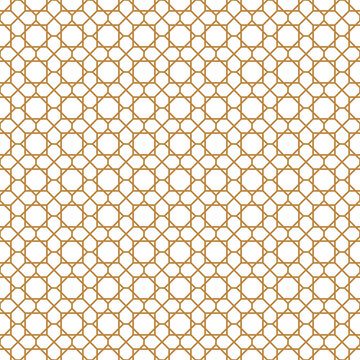 Elegant seamless Islamic geometric pattern in gold line style on transparent background, perfect for Ramadan, Eid Mubarak, and Islamic festive decoration.