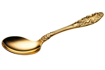 A beautifully ornate golden spoon with intricate detailing and a polished finish
