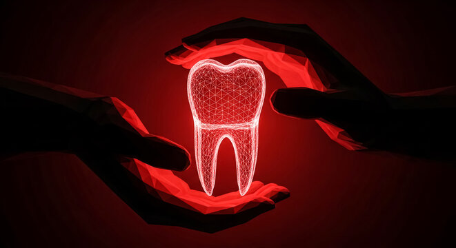 human hand holding a red teath
