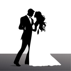 Ilustracja pary nowożeńc&oacute;w tańczącej sw&oacute;j pierwszy taniec