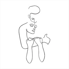 Obraz premium Two intertwined faces in continuous line black and white outline