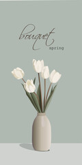 postcard, illustration of spring flowers in a vase