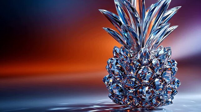 Crystal pineapple sculpture on reflective surface
