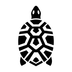 Minimalist geometric turtle icon representing longevity and protection, isolated on a white background for logo design and branding, high contrast black and white vector graphic.