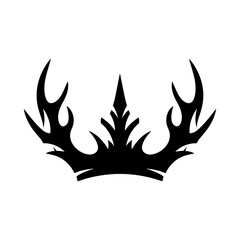 Sharp Black Gothic Crown Silhouette Featuring Intricate Tribal Flame and Antler-Inspired Spikes Isolated on White Background for Dark Fantasy Branding and Royal Tattoo Design.