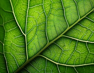 closeup vibrant green leaf with intricate veins