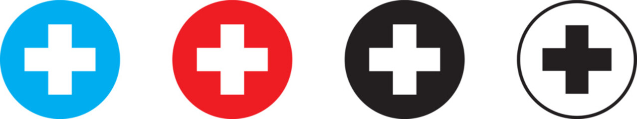 Obraz premium Red cross. Vector isolated icons. Medicine health hospital collection of signs symbol. Vector abstract graphic design. Emergency medicine concept. First aid. Health care.