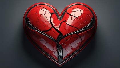 the image features a heart symbol that is colored red with a black outline the heart appears to be cracked open along its right side revealing an empty cavity