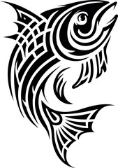 Obraz premium Abstract Tribal Fish Logo Black and White Fishing Vector