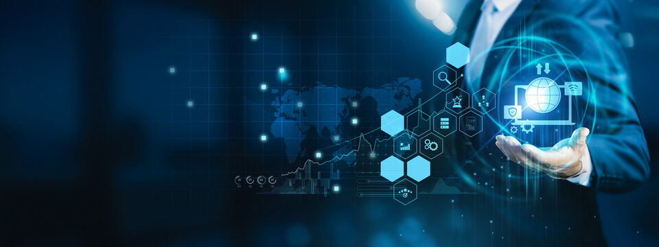 Cloud architect holding service dashboard. Platform as a Service delivers cloud tools to build, deploy, and manage applications efficiently.