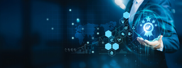 Data analyst holding recommendation engine display. Recommendation systems analyze user behavior to suggest relevant products or content.