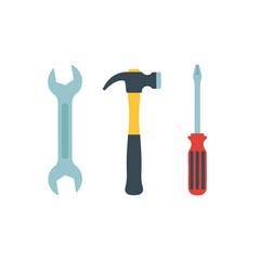 Set of Tools: Wrench, Hammer, Screwdriver Isolated on White Background - Flat Design