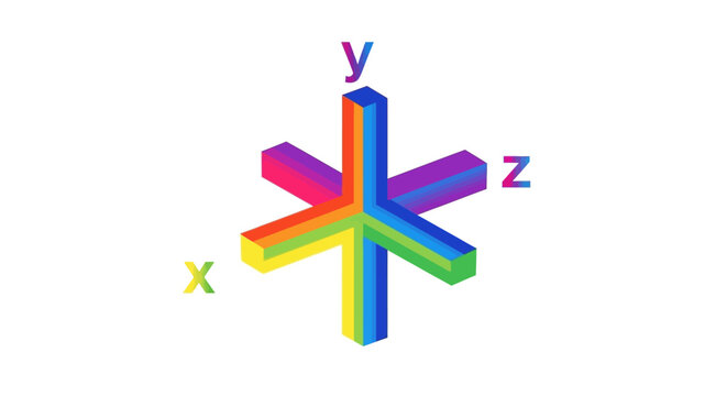 Vibrant 3D coordinate system with colorful axes representing spatial dimensions. A visual