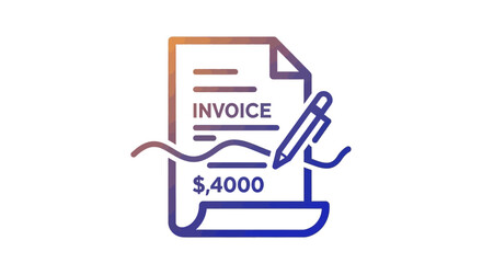 Financial Invoice Document Icon with Pen and Amount for Business Transactions and Billing Services