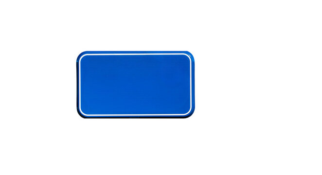 Panneau de signalisation bleu vierge isol&eacute; sur fond transparent avec espace de texte